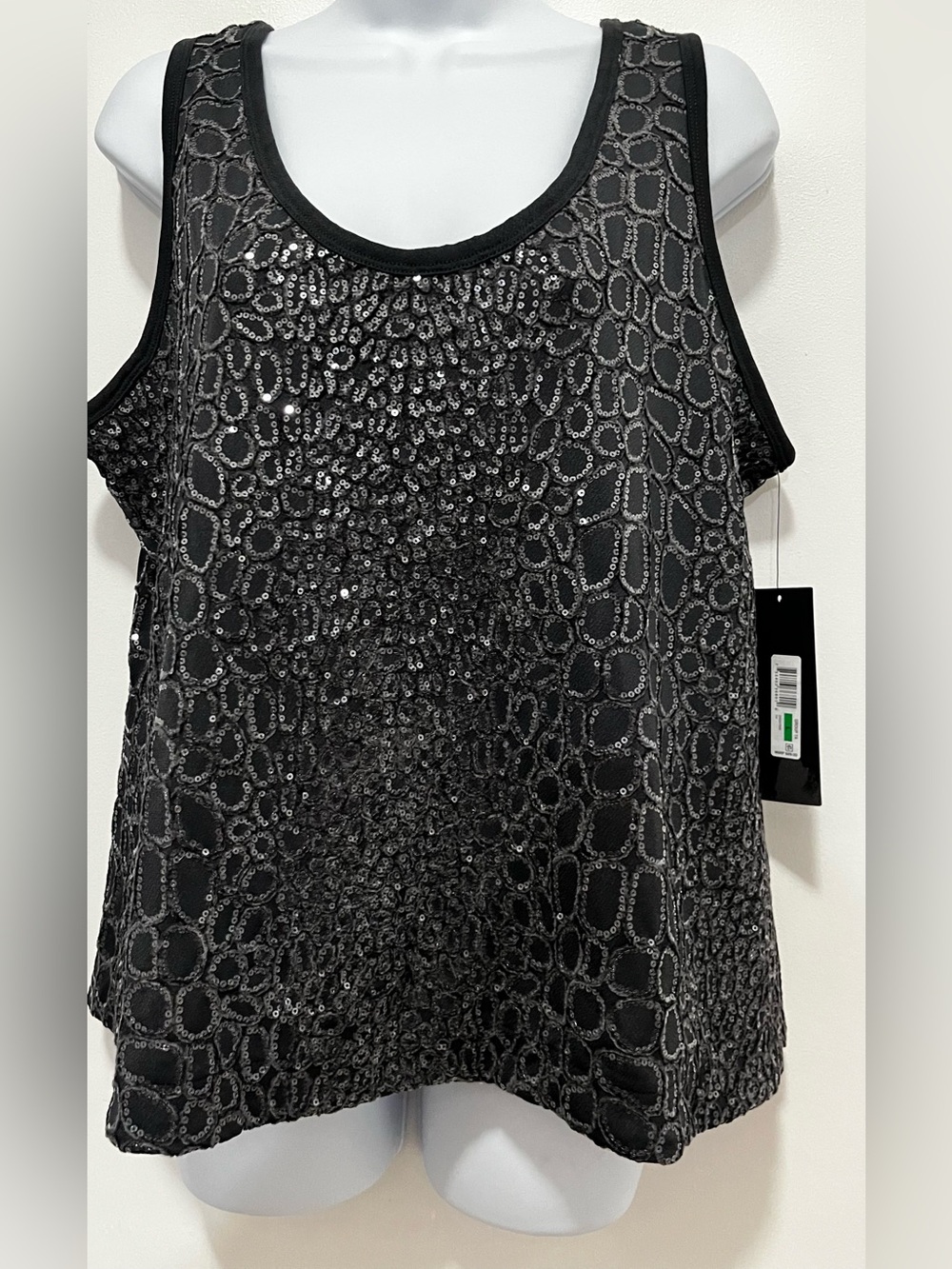 Donna Karen Black Sequin Mesh Tank Top